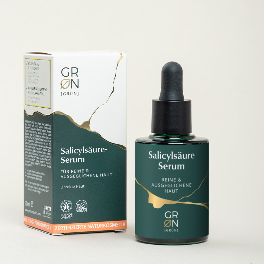 Salicylsäure-Serum mit Bio-Weidenrindenextrakt und Zitronenmyrte in Umverpackung für ausgeglichene, ölige und unreine Haut