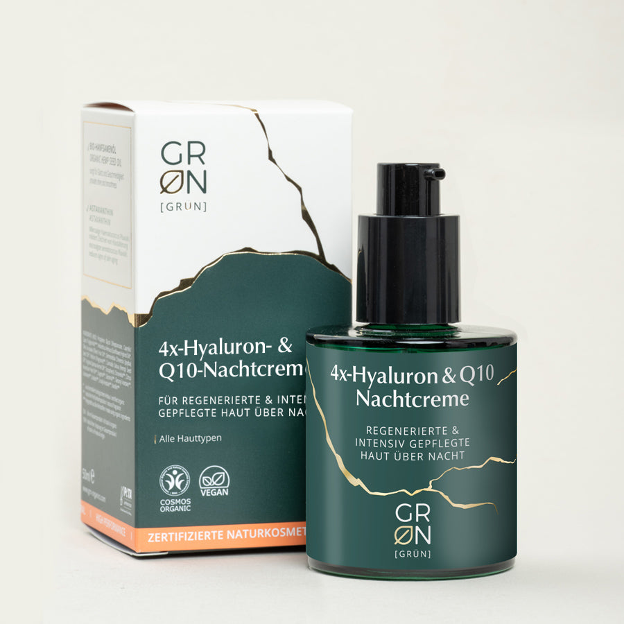 4-fach Hyaluron & Q10 Nachtcreme parfümfrei mit Bio-Mohnöl mit Umverpackung für regenerierte Haut